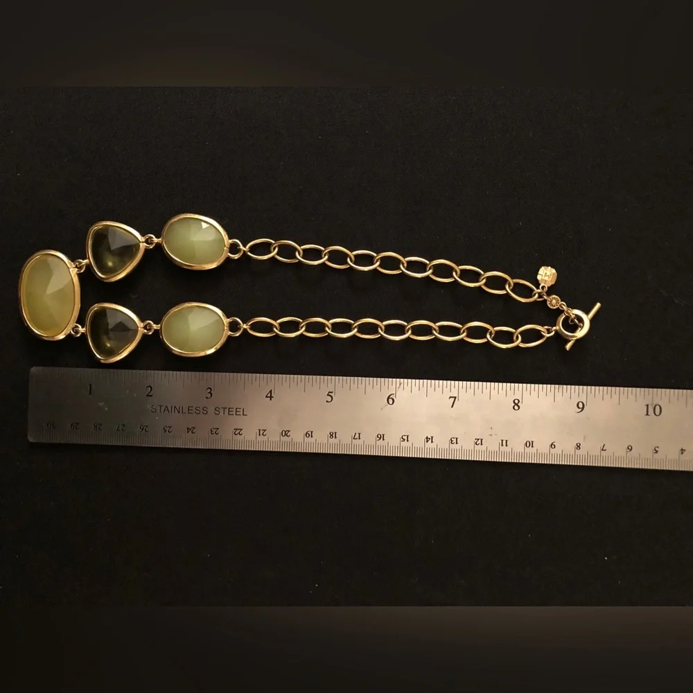 necklace Monet vintage Gold tone chain with large green stones - Picture 9 of 9